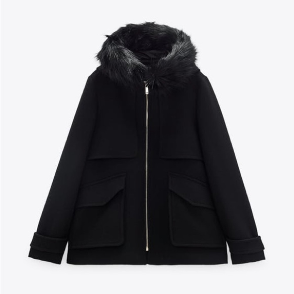 ZARA WOOL BLEND HOODED PARKA